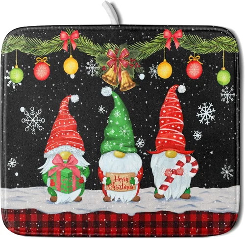 Vista 144 de Tapete de secado de platos con diseño de pájaro rojo de Feliz Navidad, absorbente y de secado rápido, protector para encimera de cocina, 18 x 24