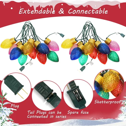 Vista 3 de Luces de Navidad Jumbo de 16 pies, Luces de Cadena Navideñas C7 Jumbo para Decoraciones al Aire Libre con 10 Bombillas Multicolor Grandes