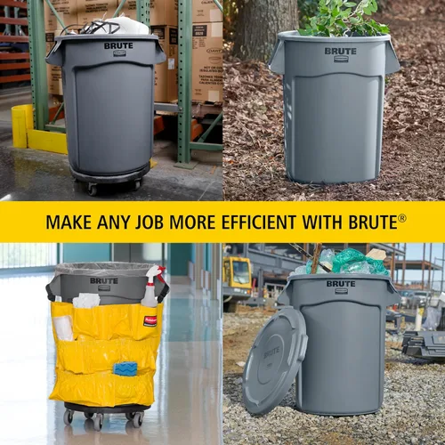 Vista 6 de Rubbermaid Commercial Products BRUTE - Cubo redondo de reciclaje/compostaje resistente, 32 galones, reciclaje verde para el hogar, garaje, centro