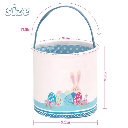 Vista 2 de LessMo - Canasta de conejito para huevos de Pascua, color azul, bonita, personalizable, de lona y algodón, canasta para búsqueda de huevos de Pascua