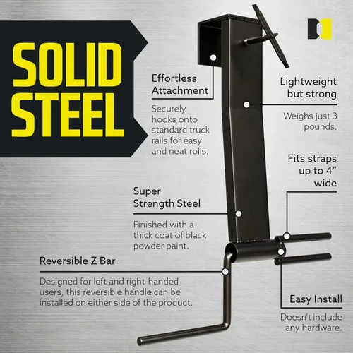 Vista 4 de Carrete de correa de amarre para carga, con recubrimiento de pintura electrostática negra. Correa enrollable de elevación para remolque de base