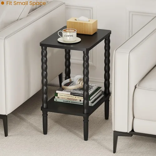 Vista 5 de Mesa auxiliar pequeña y estrecha, mesa auxiliar vintage – Mesita de noche delgada para espacios pequeños, mesa auxiliar reclinable/sofá