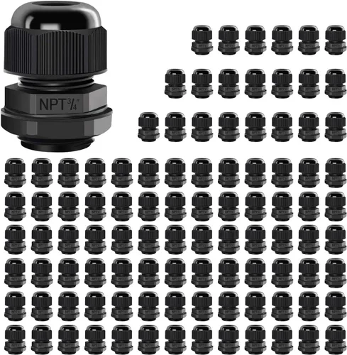Vista 86 de LeMotech Paquete de 5 prensaestopas NPT de 1-1/4 pulgadas, impermeables, ajustables, conectores de cable de 0.945-1.260 in, juntas de nailon negro