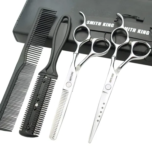 Vista 20 de Juego de tijeras de corte de cabello de 5.5 pulgadas con peines de afeitar, estuche de tijeras de cuero, tijeras de corte de cabello, tijeras
