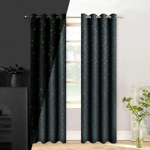 Vista 9 de Cortinas opacas negras para dormitorio, cortinas de oscurecimiento de habitación de 63 pulgadas de largo, cortinas opacas para sala de estar
