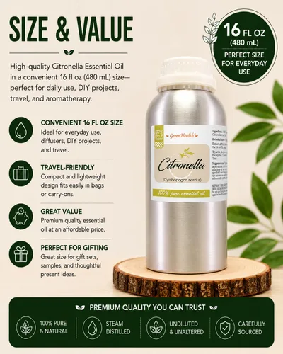 Vista 9 de Aceite esencial de citronela, 16 onzas líquidas, aceite esencial 100% puro de GreenHealth