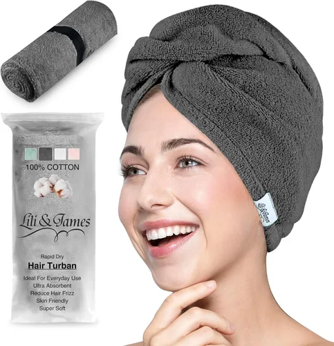 Vista 13 de Lili&James Toalla de pelo de 100% algodón para mujeres/niños Toalla de pelo con envoltura de secado rápido, suave y absorbente con botón doble