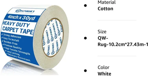Vista 8 de Cinta resistente de doble cara (4 pulgadas x 30 yardas), cinta adhesiva para alfombras de área en alfombra, agarre perfecto para sostener alfombras
