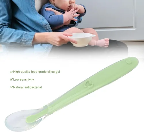 Vista 4 de Cuchara de alimentación para bebés, cuchara para bebé, silicona de alta elasticidad, diseño de envoltura completa, silicona de grado alimenticio