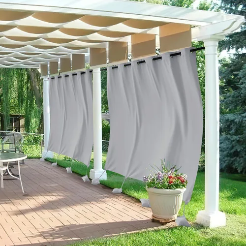 Vista 24 de RYB HOME Cortinas para exteriores resistentes al viento, cortina opaca impermeable con bolsa de peso, cortinas aisladas de privacidad para patio