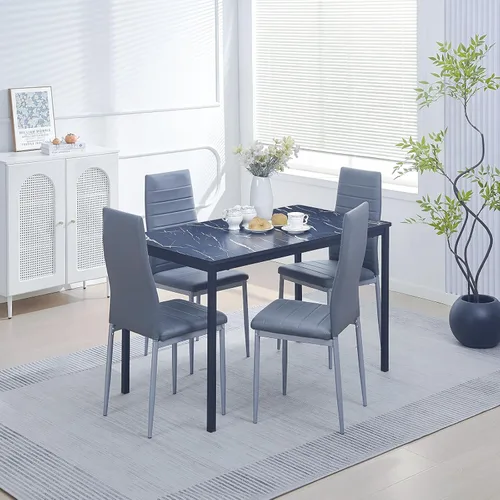 Vista 61 de Juego de comedor de 5 piezas para 4 mesas de comedor de mármol con sillas, mesa de cocina rectangular y sillas para cocina del hogar, comedor