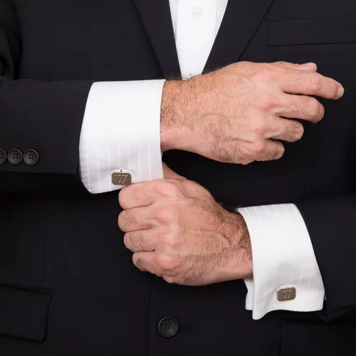 Vista 4 de 18K White-Gold Plated Initial Engraved Stainless Steel Mens Cufflinks With Gift Box -Personalized Alphabet Letters A-Z By Lux & Pair