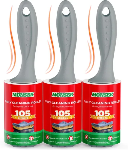 MONSEK 4 rodillos extra pegajosos para pelos de mascotas, 315 hojas, juego de 315 hojas, removedor de pelo de mascotas con 3 asas mejoradas, 3