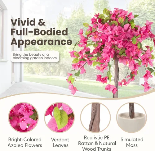 Vista 2 de Romantic Season Árbol de buganvilla artificial 4F, planta de buganvilla de seda sintética con maceta para decoración de interiores y exteriores