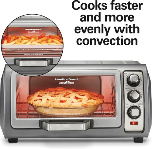 Vista 3 de Horno tostador de convección Hamilton Beach de 6 rebanadas con puerta enrollable de fácil acceso, funciones de horneado, asado y tostado, apagado