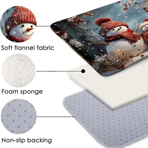 Vista 4 de Merry Christmas 2 Pcs Bathroom Sets Winter Snowman Xmas Red Berry Pine Tree Forest Happy New Year Shower Curtain and Bath Mat Set Rojo