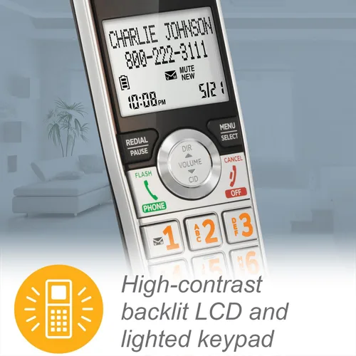 Vista 9 de AT&T CL84107 DECT 6.0 Teléfono expandible con cable/inalámbrico con bloqueador de llamadas inteligente, negro/plata con 1 auricular