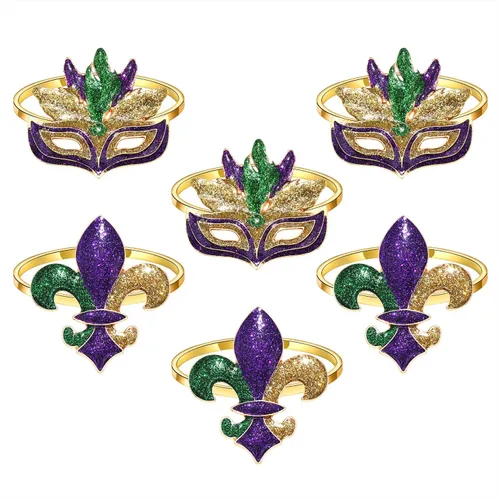 Juego de 6 servilletas de Mardi Gras con purpurina para máscara de flor de lis, accesorios para mesa de comedor, servilletas decorativas de VOGUEKNOCK