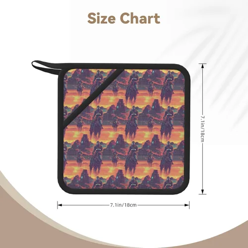 Vista 2 de Cyber Retro Western Cowboy Print Pot Holders for Kitchen - Silicone Pot Holders with Hanging Loop, Non Slip Oven Hot Pads, Heat Resistant