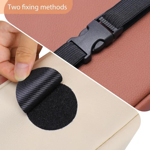 Vista 5 de Elegante soporte rectangular de piel sintética beige para caja de pañuelos de coche, 9.5 x 3.9 x 5.5 pulgadas (120 hojas)