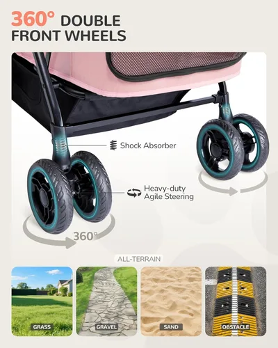 Vista 5 de Cochecito para perros grandes y medianos (20-132 libras), cochecito para mascotas para 2 perros pequeños, extra grande, resistente, plegable y Azul