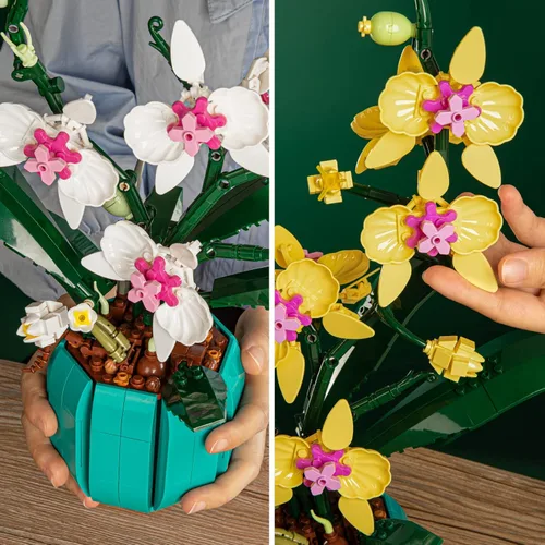Vista 7 de JOJO&Peach Juego de construcción de bonsái de orquídea, colección botánica, flores artificiales para el hogar u oficina, regalos para San Valentín