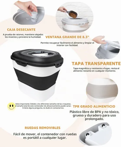 Vista 7 de 30-35 Lbs Contenedor de almacenamiento de alimentos para perros Negro
