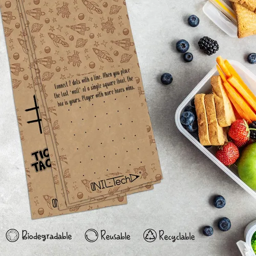 Vista 8 de NIL-Tech - Bolsas de almuerzo de papel desechables para niños, paquete de 50 unidades, divertido saco de papel kraft marrón Bolsas de papel