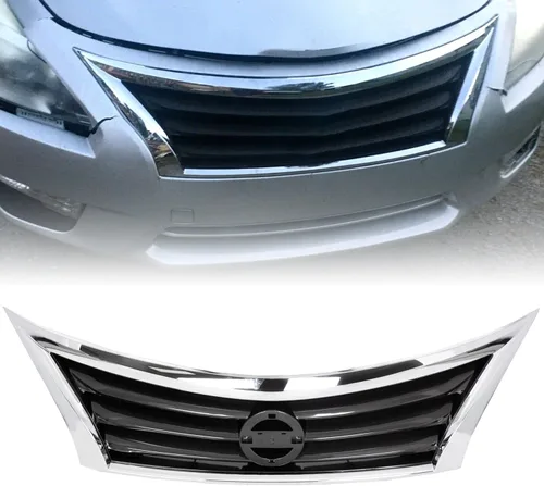HECASA Parrilla de parachoques delantero compatible con Nissan Altima 623103TA0A NI1200250 2013 2014 2015 rejilla superior cromada negro inserto
