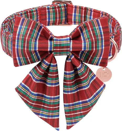 Vista 15 de Collar de Navidad para perro con pajarita, collar de Navidad para cachorros, hembras, machos, perros o gatos, collares con lazo con hebilla de metal