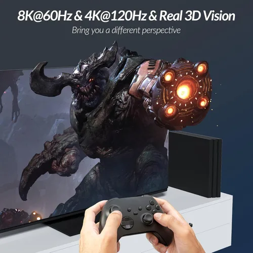 Vista 7 de Elecan Cable HDMI 2.1 de 8K (certificado) de 2 pies / 2 unidades, cable HDMI trenzado de 48 Gbps para 8K @60Hz 4K @120Hz 2K 1080P, Dynamic HDR, eARC