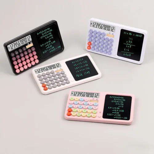 Vista 6 de Calculadora de escritorio de 12 dígitos con tableta de escritura, bloc de notas plegable de función estándar y lápiz capacitivo, calculadora básica