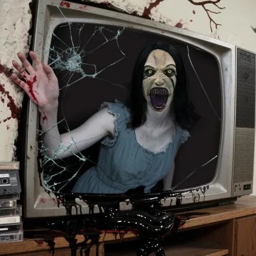 Vista 5 de vickkt Crying Female Creepy Zombie Ghost Mask Mujer Maldito Horror Orpse En Halloween Cosplay Props Tricky Funny Full Headgear