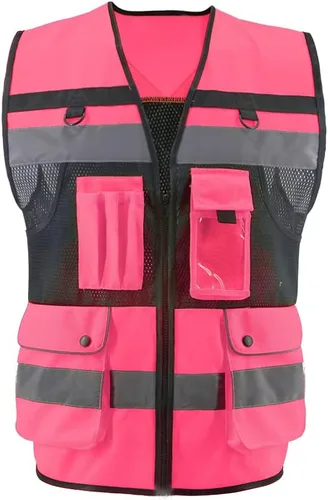 Vista 13 de Chaleco de Seguridad Reflectante de Alta Visibilidad Chaleco de Construcción para Hombres y Mujeres Negro