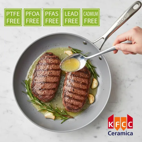 Vista 4 de TECHEF - CeraTerra - Sartén antiadherente de cerámica (sin PTFE, PFAS ni PFOA), apta para lavavajillas, mango de acero inoxidable, lista