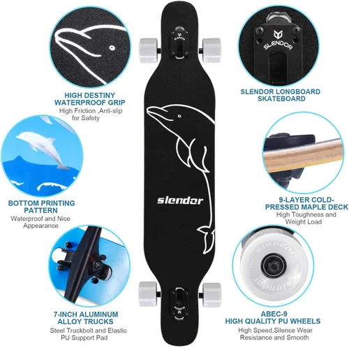 Vista 3 de Slendor - patineta longboard de madera de arce (42.0 in), para freestyle, curvatura cóncava