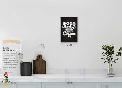 Vista 2 de HB Art Design Good Morning Starts with Coffee Retro Style Quote Canvas Print Wall Art Coffee Bar Decor Coffee Signs Kitchen Wall Decor Dining Room