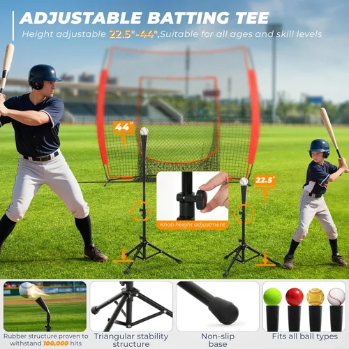 Vista 4 de 7 x 7 ft Baseball Net with Batting Tee, Baseball Softball Batting Net with Strike Zone for Practice Hitting Pitching Fielding, Quick Setup