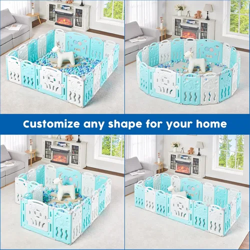 Vista 5 de Albott Patio de juegos para bebé, 14 paneles, centro de juegos de seguridad para niños, panel de juegos y puerta con bloqueo de seguridad