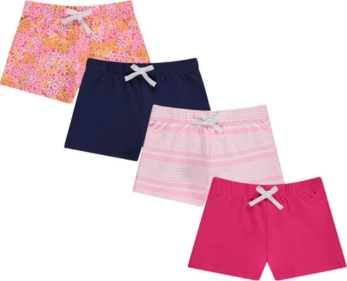 BTween Paquete de 4 pantalones cortos para niñas, pantalones cortos de algodón de rizo francés para niñas, ropa de verano para descansar, dormir y