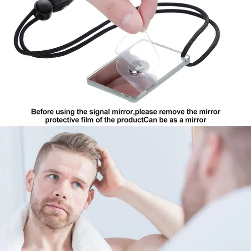 Vista 4 de Espejo reflectante de supervivencia de 2 piezas de 2 x 3 pulgadas, espejo de señal de supervivencia al aire libre, espejo de señal de supervivencia