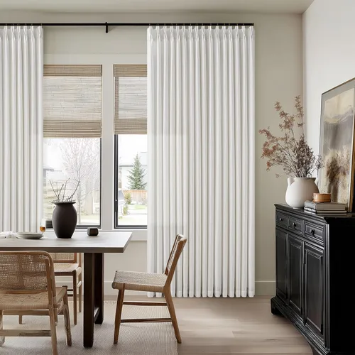 Vista 31 de TWODRAPES Cortinas de Lino Plisadas con Pinza Beige Blancas de 54 Pulgadas de Largo 2 Paneles para Comedor Cocina Dormitorio Plisadas Semi