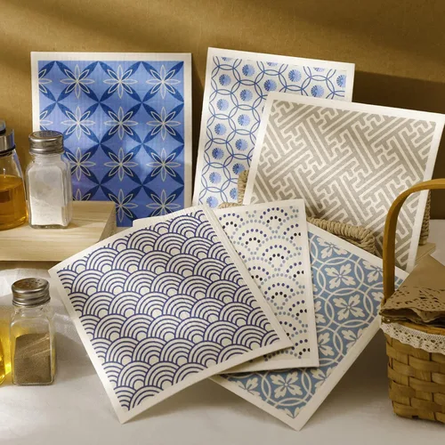 Vista 6 de Cunhill 9 paños de cocina suecos absorbentes suecos, paños de cocina suecos, flores, suaves, reutilizables, esponja, de secado rápido, trapos