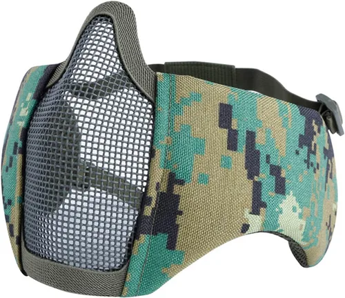 Vista 27 de AOUTACC Máscara de malla de airsoft plegable, máscaras de malla tácticas militares de nailon de media cara con protección para los oídos ajustables