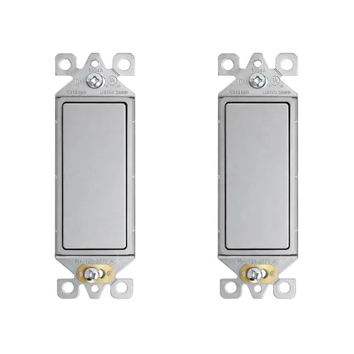 Vista 15 de ELEGRP Interruptor de luz decorativo de un solo polo con placa sin tornillos, 15 A 120-277 V, reemplazo del interruptor basculante de paleta