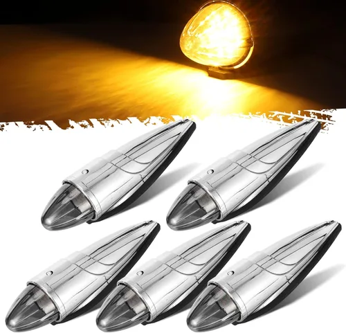 Vista 9 de Partsam 5 luces LED ámbar torpedo para techo de cabina de 17 luces LED para correr, cromadas superbrillantes, repuesto para camiones internacionales