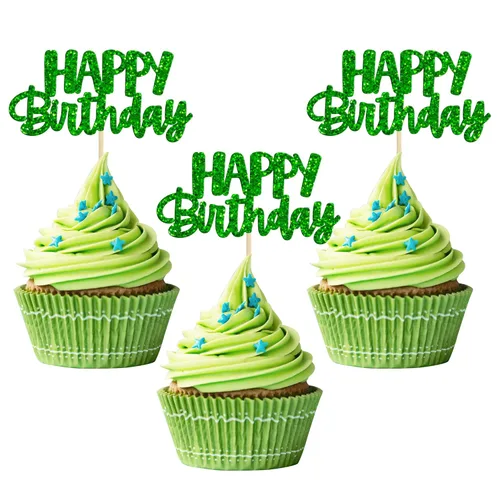 Vista 22 de Gyufise 24 piezas de decoración para pastel de cumpleaños con purpurina, adornos brillantes para pastel de cumpleaños, adornos de comida