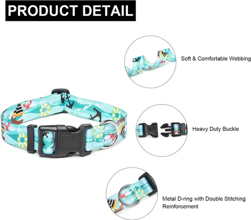Vista 81 de Mercano - Collar ajustable para perro, patrones de diseño especial, collar de nailon suave cómodo y duradero para perros pequeños, medianos