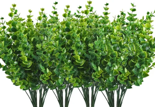Vista 10 de CATTREE Arbustos artificiales, plantas de plástico, hierba de bambú, arbustos verdes falsos, hojas verdes, bodas, interiores, exteriores, hogar