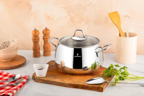 Vista 6 de Venus Olla profunda de acero inoxidable con tapa de vidrio, olla para sopa profunda adecuada para estufa de inducción (2.95 cuartos de galón (2.8 L))